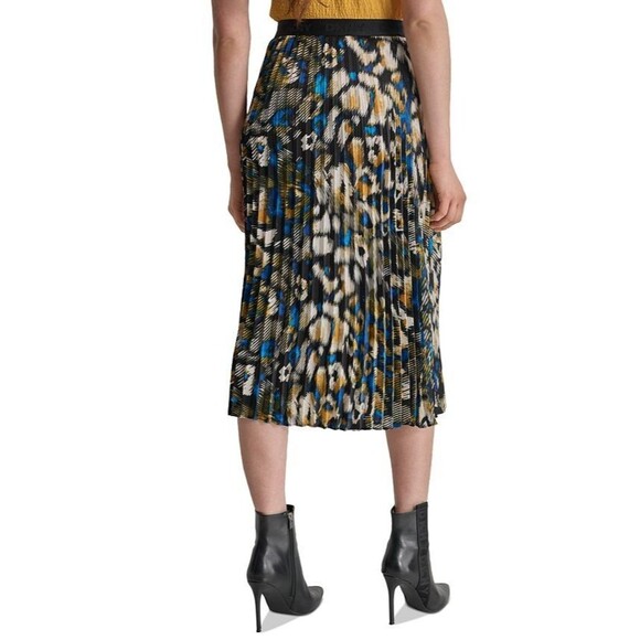DKNY Women's Logo-Waistband Pleated Satin Midi Skirt Black Multi S - Picture 4 of 9